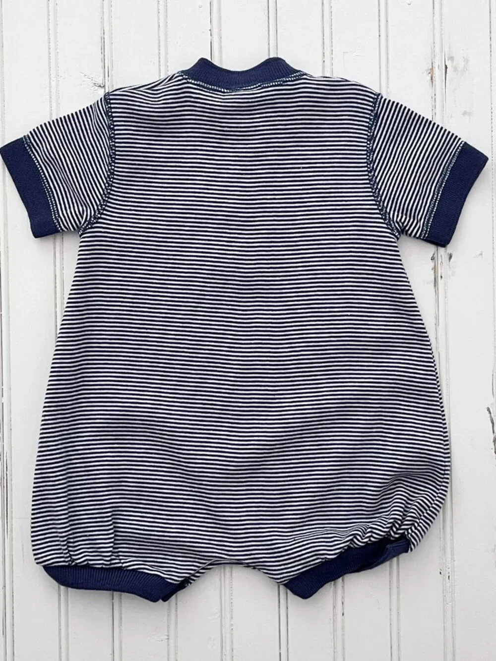Petit Bateau Romper: Blue Stripe, Shortall, Size 6 Months, Baby Boy Clothes